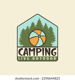 Camping Live Outdoor Badge Design. Set of vintage camp badges and travel emblems