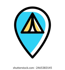 Ilustración vectorial de icono de ubicación de camping en contorno de color