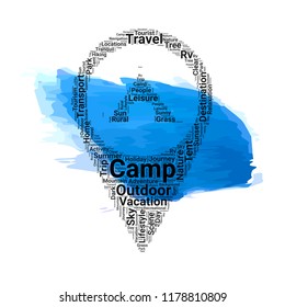 camping location word cloud vector design creative concept. camping location icon shape. Trendy vector word collection.