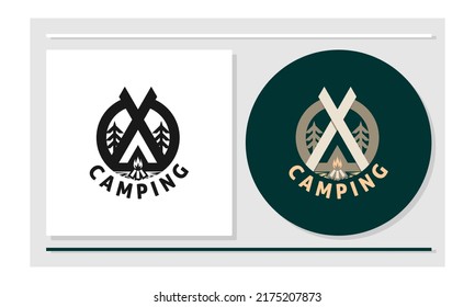Camping logo with cross line design as a tent