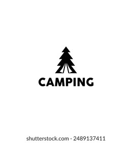 Camping logo design made from a combination of pine trees and tents.