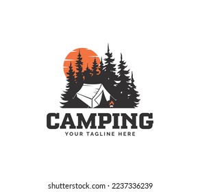 Camping Logo-Design auf weißem Hintergrund, Vektorgrafik.