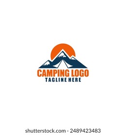 El diseño del logo del camping tiene la forma de una montaña hecha como una carpa abierta.