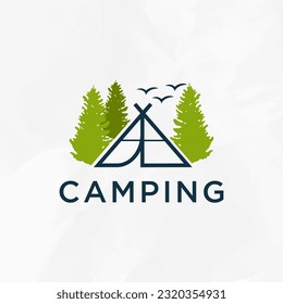 Plantilla de diseño del logotipo de camping. Emblema para los exploradores.