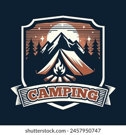 Camping Logo Design with Tent and Bon Fire 