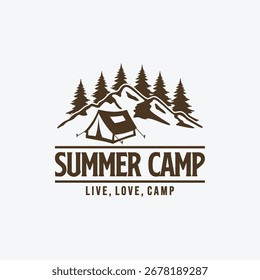 Camping Logo Design Tent and Pine Trees Outdoor Adventure Illustration