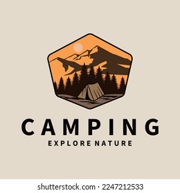 Ilustración vectorial de diseño de logotipo de camping, aventura al aire libre.