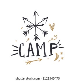 Camping Logo Elements Set For Your Design. Good For Kids Products. Clipart. Isolated Details.