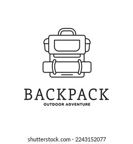 Camping logo emblem with backpack illustration. Outdoor adventure expedition, backpack shirt