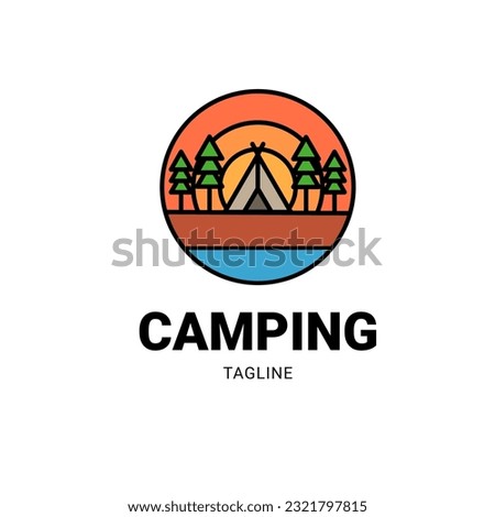 CAMPING LOGO EMBLEM IN MODERN LINE ART STYLE