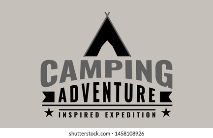 Camping logo or emblem with vintage style. Tent silhouette editable vector illustration.