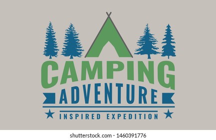 Camping logo or emblem with vintage style. Tent silhouette editable vector illustration.