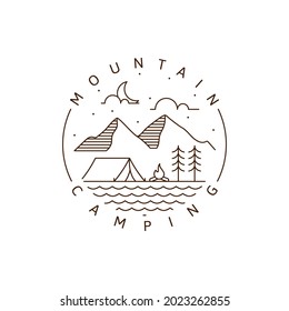 Camping logo or illustration monoline or line art style vector