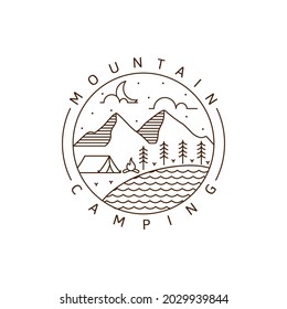 Camping logo or illustration monoline or line art style vector