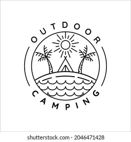 camping logo line art simple minimalist vector illustration template icon design. adventure and wanderlust symbol for activity outdoor summer camp with badge concept