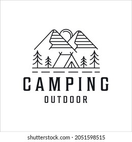 camping logo line art simple minimalist vector illustration template icon design. adventure and wanderlust symbol for activity outdoor summer camp