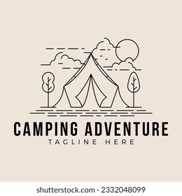 Camping Logo Line Art Simple Minimalist Illustration Template Icon Design. Adventure Activity Outdoor Summer Camp.