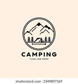 camping logo line art simple illustration, symbol camping logo design, adventure logo illustration