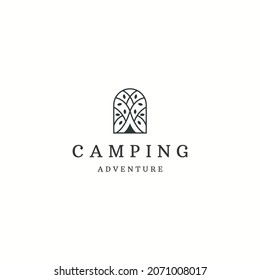 Camping logo with line style logo icon design template flat vector