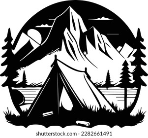 Camping Logo Monochrome Design Style