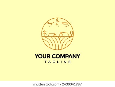 camping logo simple line art design wild nature adventure vector illustration