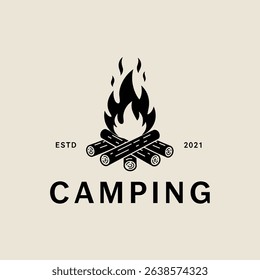 Camping logo simple line art design wild nature adventure vector illustration