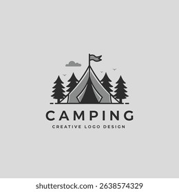 Camping logo simple line art design wild nature adventure vector illustration