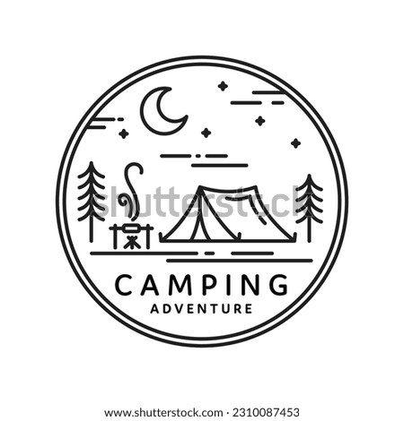 camping logo simple line art design wild nature adventure vector illustration