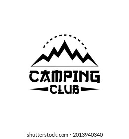 logotipo de camping con banda, logotipo de montaña con combinación de flecha. logotipo moderno y sencillo