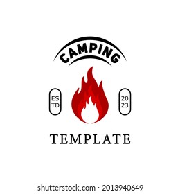 camping logo with stripe, smoldering fire logo. with a modern and simple style