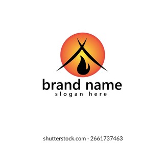 camping logo, tent and fire abstract logo design