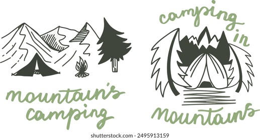 camping logo, for travel adventure company logo with mountains