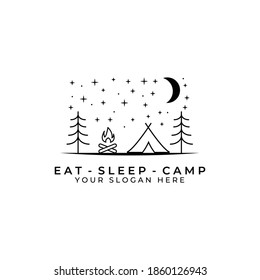 Camping logo vector illustration design , premium campfire template logo design