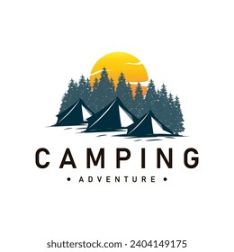Camping logo wild forest design outdoor adventure illustration of trees and simple tent