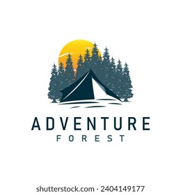 Camping logo wild forest design outdoor adventure illustration of trees and simple tent