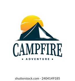Camping-Logo Wildwald Design Outdoor Abenteuer Illustration von Bäumen und einfaches Zelt
