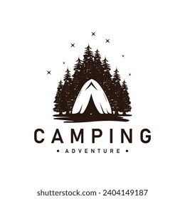 Camping logo wild forest design outdoor adventure illustration of trees and simple tent