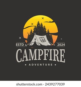 Logotipo de camping diseño de bosque silvestre ilustración de aventura al aire libre de árboles y tienda simple