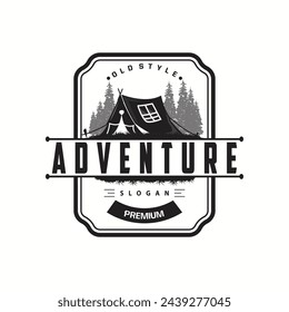 Camping logo wild forest design outdoor adventure illustration of trees and simple tent