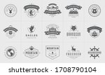 Camping logos and badges templates vector design elements and silhouettes set. Outdoor adventure mountains and forest camp vintage style emblems and logos retro illustration.