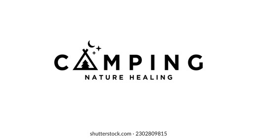 camping logotype with tent icon nature healing and minimalism concept vector