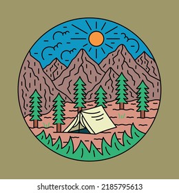 Camping in the lust forest graphic illustration vector art t-shirt design