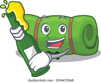 Camping mat Scroll with bottle of beer mascot cartoon style