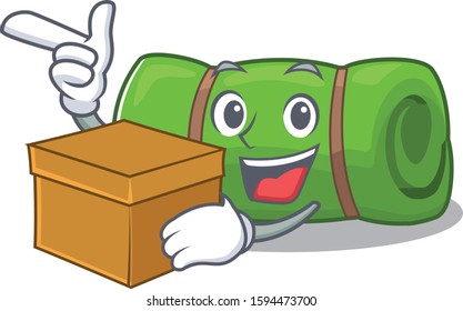 Camping mat Scroll cartoon character bringing a box