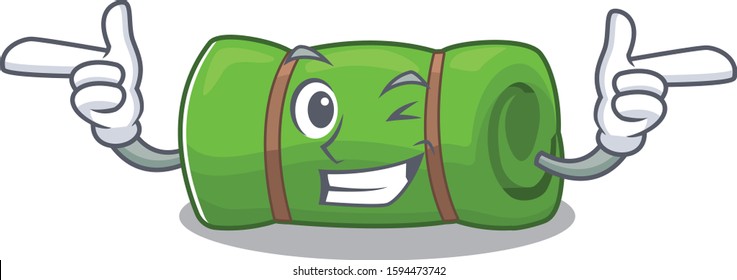 Camping mat Scroll mascot cartoon design with Wink eye