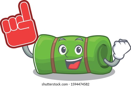 Camping mat Scroll mascot cartoon style with Foam finger