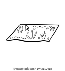 Camping mat for travel, yoga, outdoor fitness doodle vector. Folding mat picnic blanket with eco floral leafy print outline. Portable beach plaid black and white illustration. 