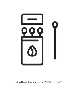 Icono de coincidencias de camping. Ilustración de línea vectorial de los partidos de una caja y de la combinación para camping, fogatas y aventuras al aire libre.