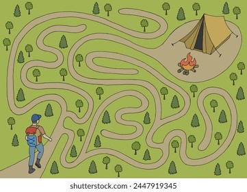 Camping maze graphic color sketch illustration vector