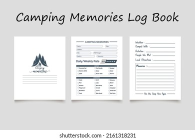 Camping memories logbook planner template design for KDP Interior. Low content KDP interior